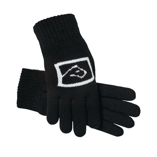 6300-SSG-Acrylic-Wool-Knit-Gloves - black with horsehead logo in white on back of glove